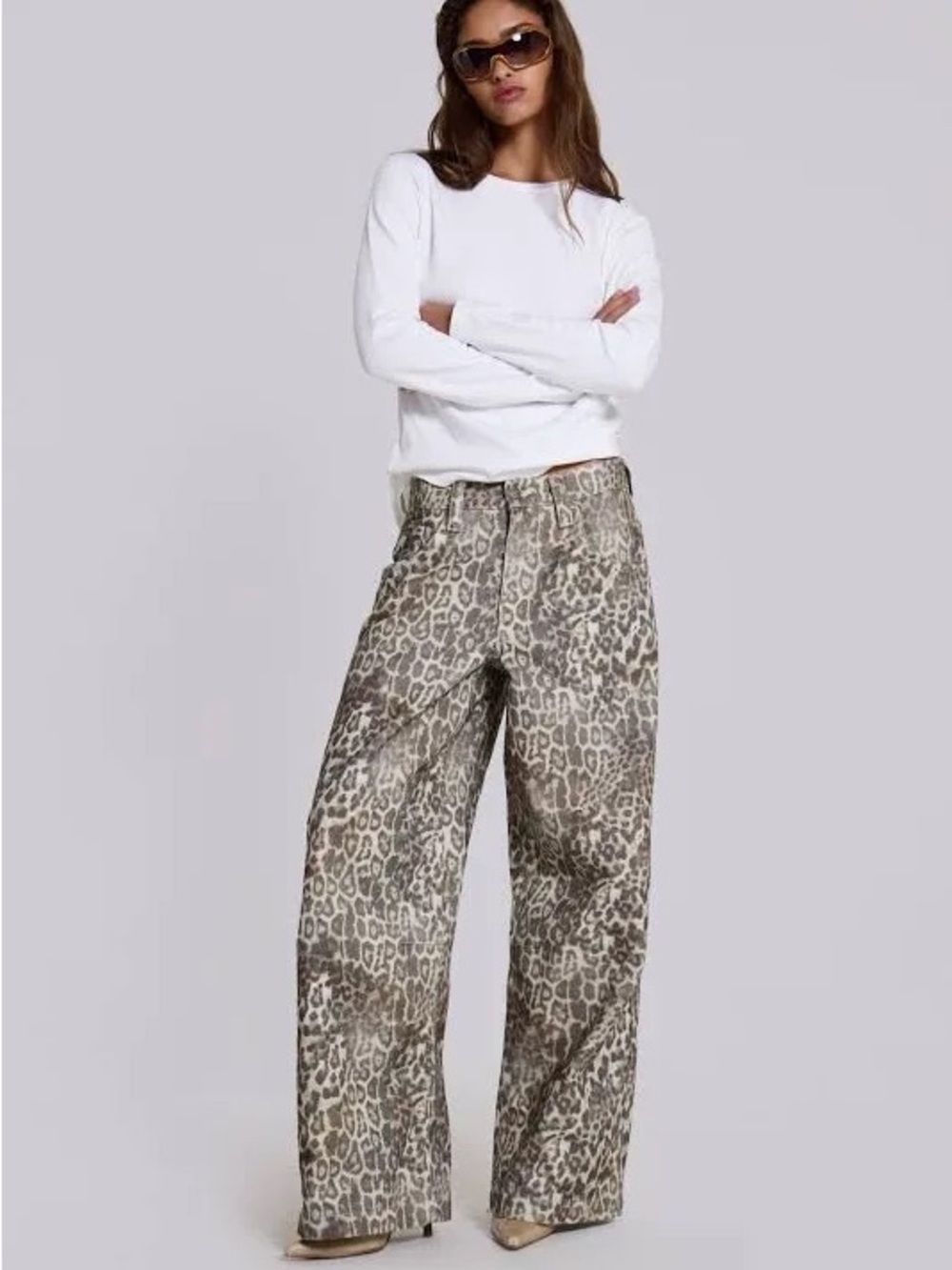 Jaded London Taupe Leopard Wide Leg Pants